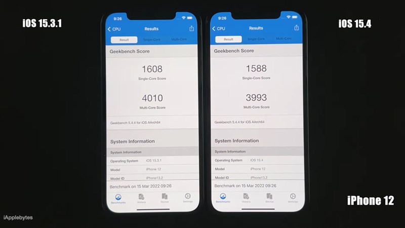 Kiểm tra tốc độ iOS 15.4 và iOS 15.3.1