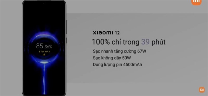 Xiaomi 12 hỗ trợ sạc siêu nhanh