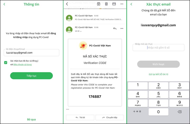 Các bước đăng nhập PC-Covid bằng email