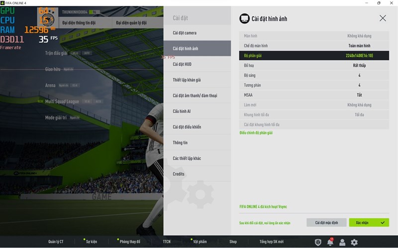 Thiết lập đồ hoạ tựa game FIFA Online 4 trên ThinkBook 14p Gen 2 ACH.
