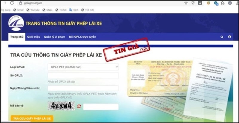 Phát hiện 3 website giả mạo trang thông tin điện tử Giấy phép lái xe Phát hiện 3 website giả mạo trang thông tin điện tử Giấy phép lái xe