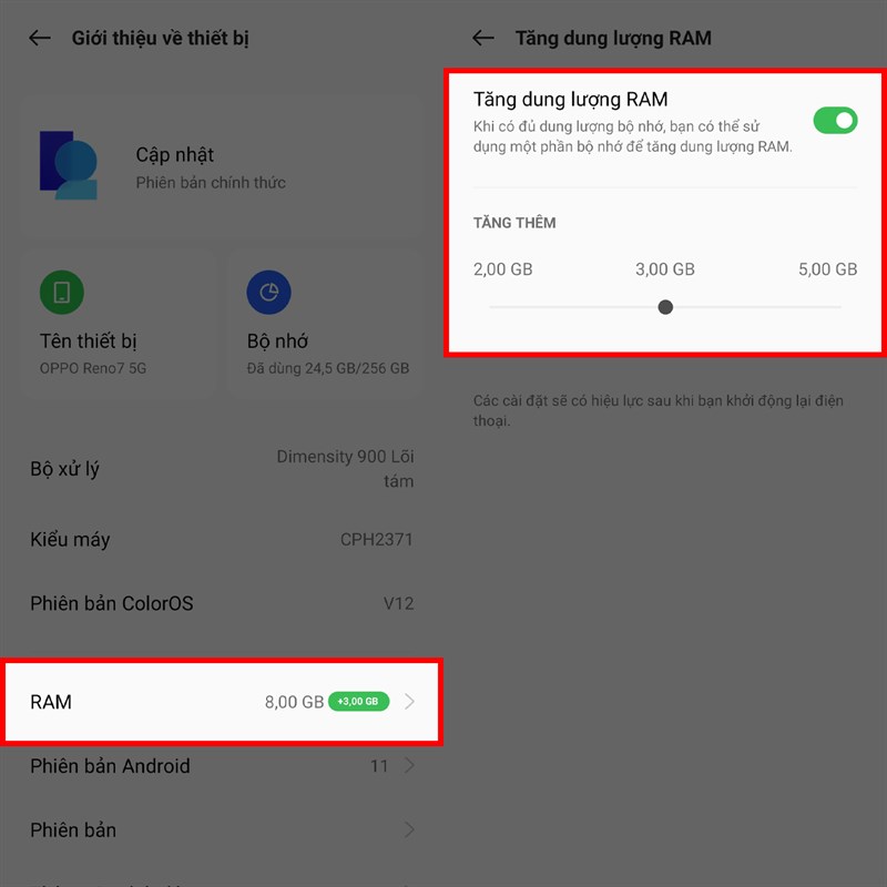 Cách mở RAM ảo trên OPPO Reno7 series Cách mở RAM ảo trên OPPO Reno7 series