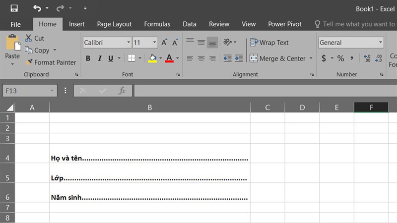 Cách tạo các dòng dấu chấm tự động liên tục trong Excel