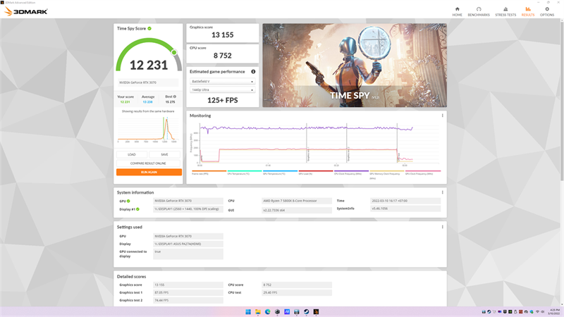 Kết quả bài test 3DMark - Time Spy trên ROG Strix GA35 G35DX. Kết quả bài test 3DMark - Time Spy trên ROG Strix GA35 G35DX.