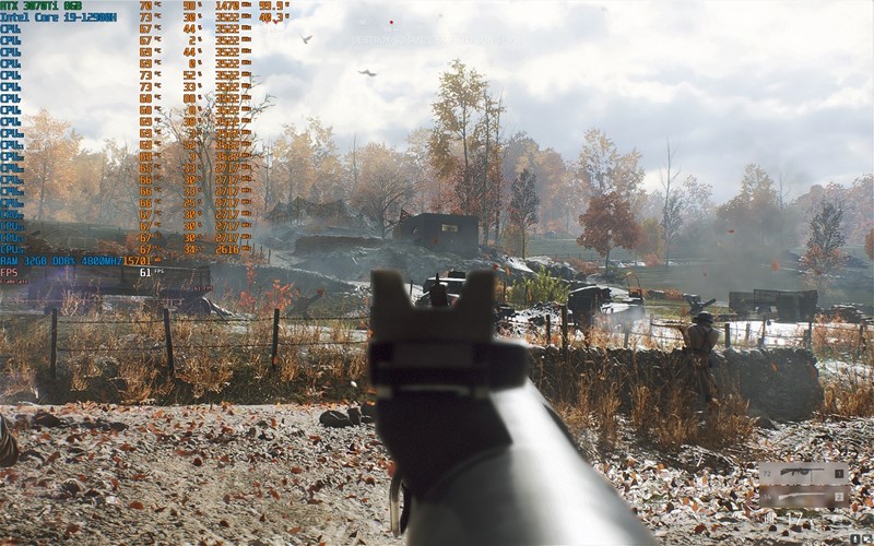 Tựa game Battlefield V với thiết đặt đồ họa cao, cùng với tính năng Ray Tracing, DLSS có số khung hình dao động khoảng từ 61-70 FPS Tựa game Battlefield V với thiết đặt đồ họa cao, cùng với tính năng Ray Tracing, DLSS có số khung hình dao động khoảng từ 61-70 FPS