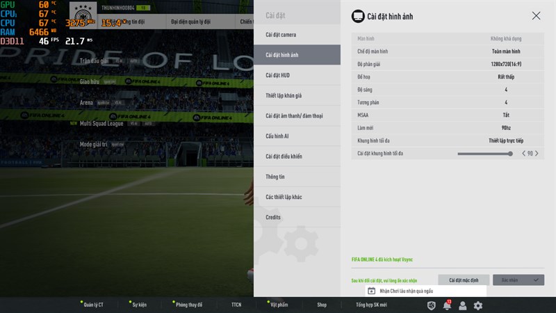 Thiết lập đồ họa game FIFA Online 4 trên ASUS ZenBook 14X OLED. Thiết lập đồ họa game FIFA Online 4 trên ASUS ZenBook 14X OLED.