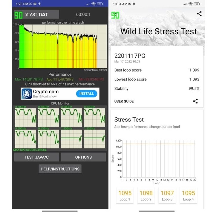 Kết quả chấm điểm hiệu năng 3DMark's Wildlife stress test trên POCO M4 Pro 4G.