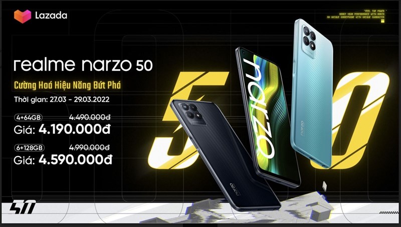 Giá Realme Narzo 50 tại thị trường Việt Nam cho 2 phiên bản bộ nhớ. Nguồn: Realme.