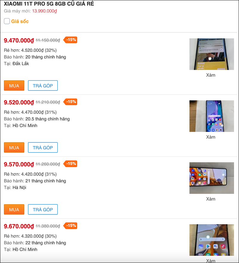 Đồng giảm sốc 15%, giá Xiaomi 11T Pro 5G cũ hiện tại chưa tới 10 triệu Đồng giảm sốc 15%, giá Xiaomi 11T Pro 5G cũ hiện tại chưa tới 10 triệu
