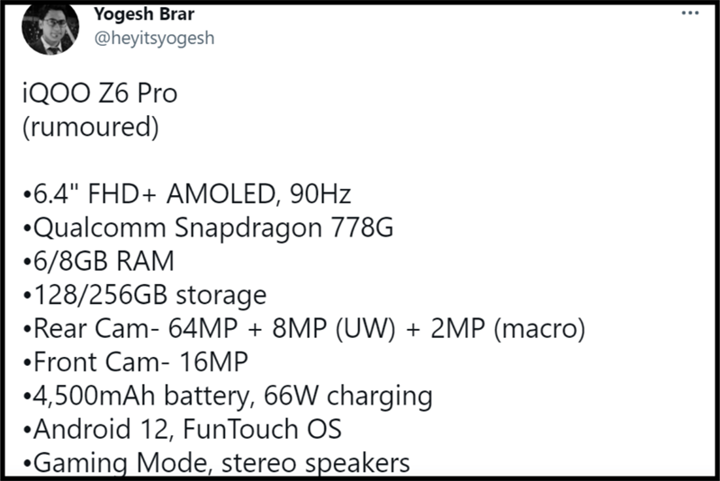 iQOO Z6 Pro 5G lộ cấu hình iQOO Z6 Pro 5G lộ cấu hình