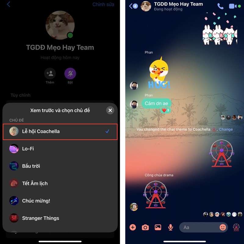 Cách thiết lập chủ đề Lễ hội Coachella trên Messenger