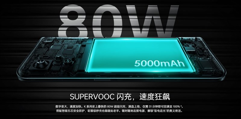OPPO K10 Pro 5G được trang bị công nghệ sạc nhanh 80 W. Nguồn: OPPO. OPPO K10 Pro 5G được trang bị công nghệ sạc nhanh 80 W. Nguồn: OPPO.