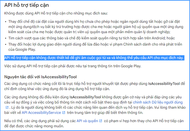 Các chính sách mới về API hỗ trợ tiếp cận trên Google Play Store
