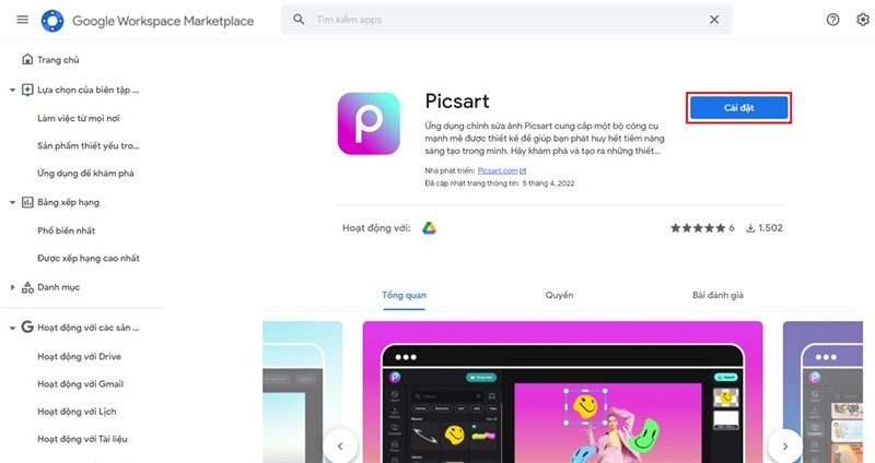 Cách chỉnh sửa ảnh bằng Picsart trên Google Drive