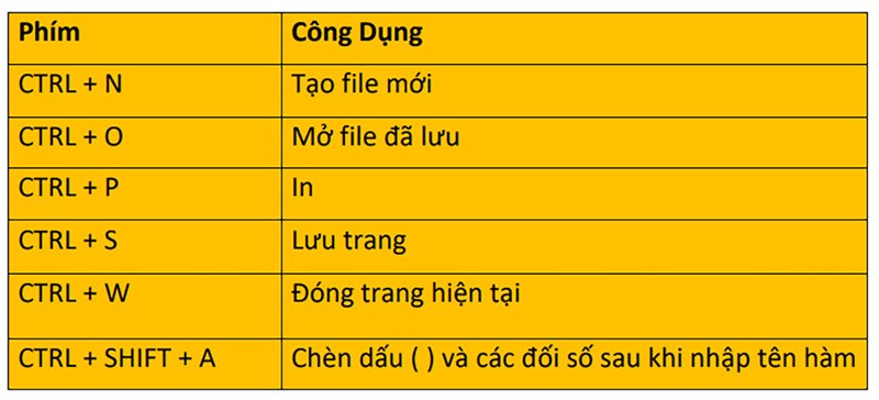 Tổng hợp chức năng của các phím tắt thông dụng trong Microsoft Excel