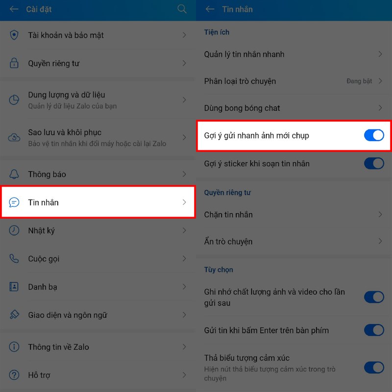 Cách tắt gợi ý ảnh trên Zalo