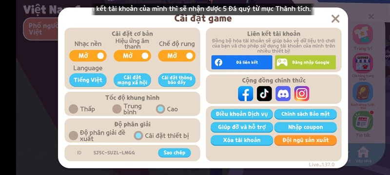 Thiết lập đồ họa game Play Together trên Redmi Note 11S 5G