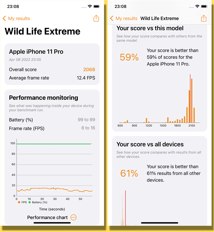 Điểm 3DMark Wild Life Extreme của iPhone 11 Pro.