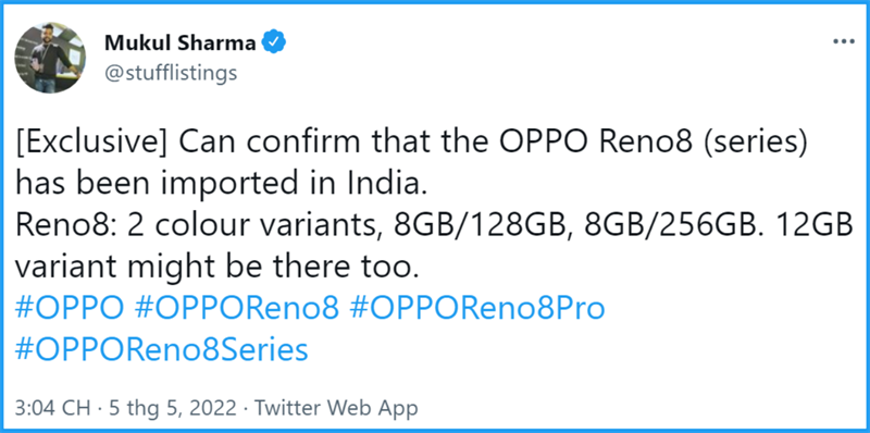 OPPO Reno8 lộ tùy chọn bộ nhớ và màu sắc OPPO Reno8 lộ tùy chọn bộ nhớ và màu sắc
