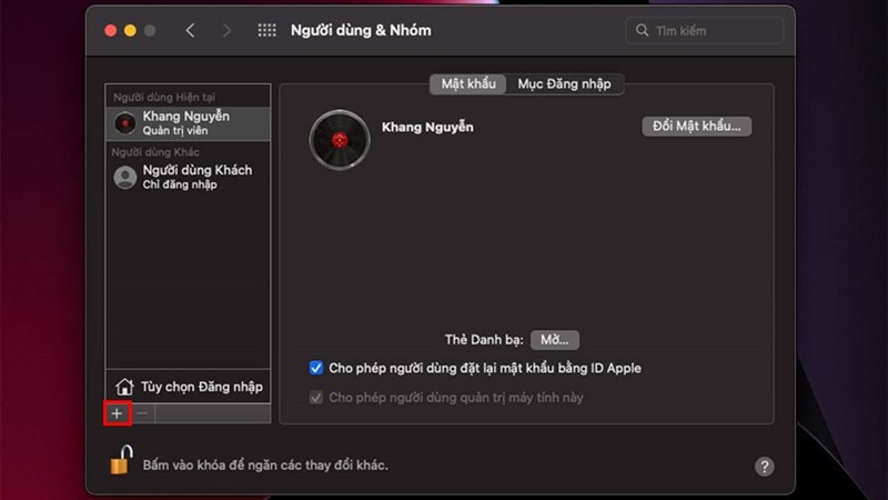 cách tạo thêm tài khoản đăng nhập trên MacBook