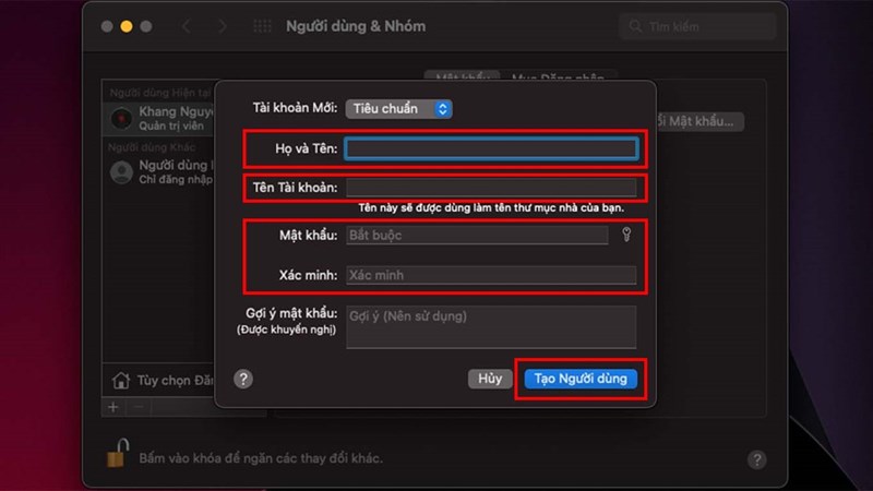 cách tạo thêm tài khoản đăng nhập trên MacBook