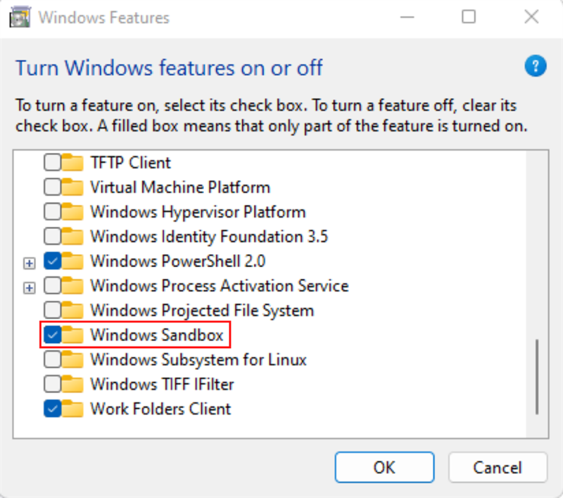 Bật lại Task Windows Features như cách lúc nãy và tích vào ô Windows Sandbox, nhấn OK. Bật lại Task Windows Features như cách lúc nãy và tích vào ô Windows Sandbox, nhấn OK.