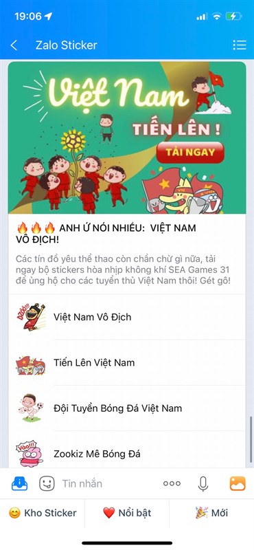 Zalo tung bộ sticker cổ vũ Việt Nam tại SEA Games 31