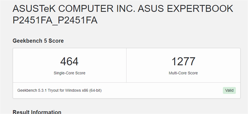 Điểm Geekbench 5 của ASUS ExpertBook P2451F. Điểm Geekbench 5 của ASUS ExpertBook P2451F.