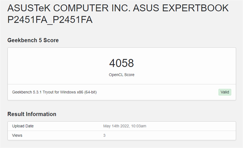 Điểm Geekbench 5 của ASUS ExpertBook P2451F. Điểm Geekbench 5 của ASUS ExpertBook P2451F.