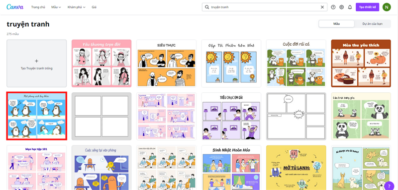 Bạn hãy tìm ra một mẫu truyện tranh ưng ý nhất của mình và nhấn chọn vào nó.