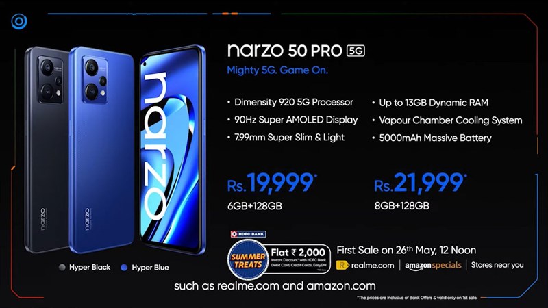 Giá khuyến mãi của Realme Narzo 50 Pro 5G nếu như người dùng đặt trước. Nguồn: Realme.