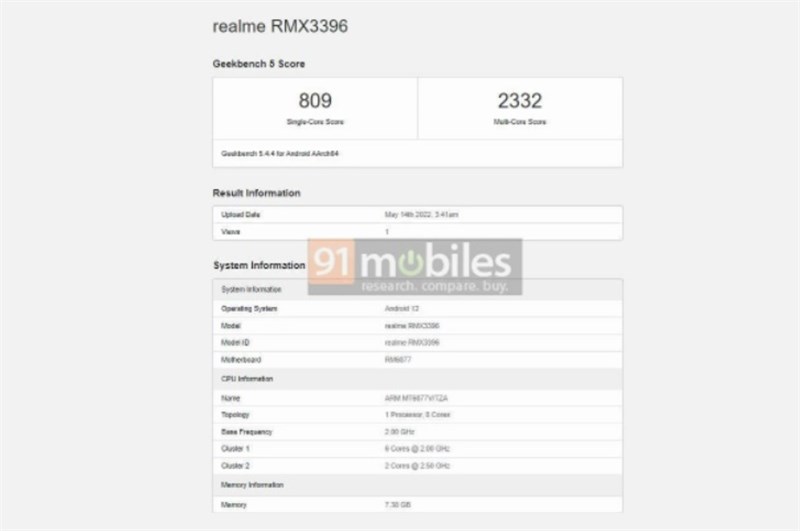 Realme Narzo 50 Pro 5G với bộ xử lý Dimensity 920 lộ diện trên Geekbench Realme Narzo 50 Pro 5G với bộ xử lý Dimensity 920 lộ diện trên Geekbench