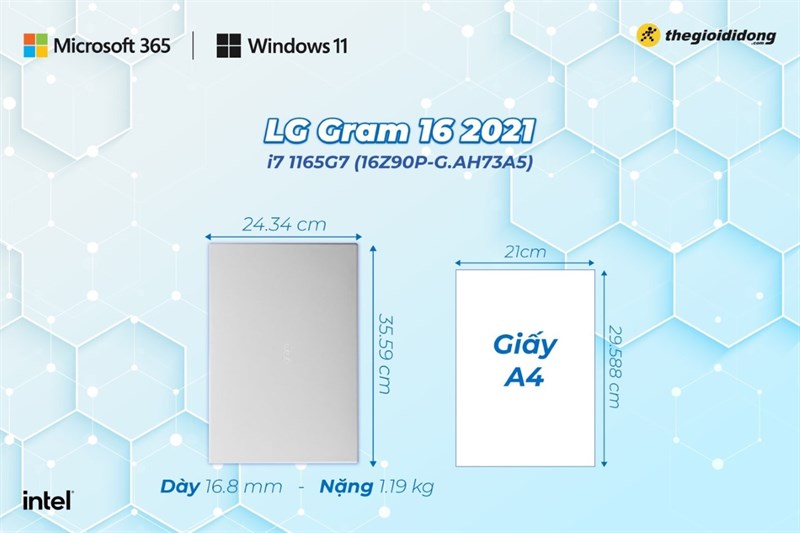 Nặng 1.19 kg - LG Gram 16 i7 1165G7 (16Z90P-G.AH73A5)