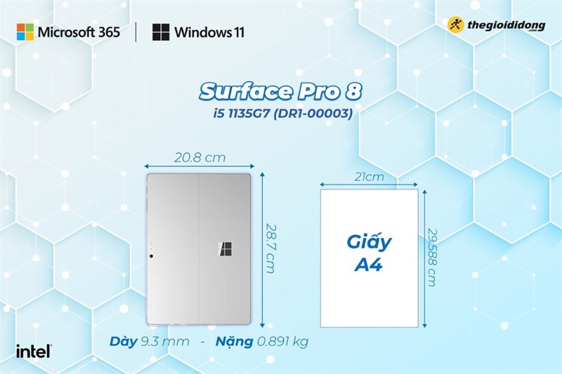 Nặng 0.891 kg - Surface Pro 8 i5 (DR1-00003)