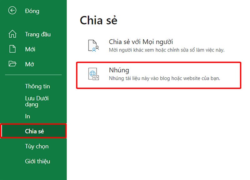 Cách lấy mã nhúng trong bảng tính Excel Cách lấy mã nhúng trong bảng tính Excel