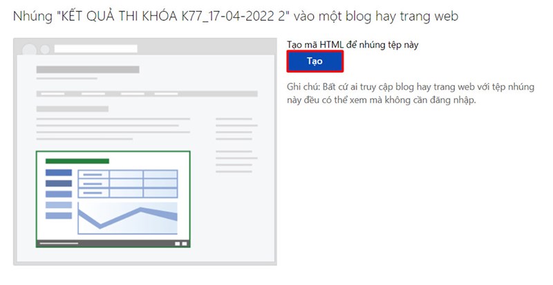 Cách lấy mã nhúng trong bảng tính Excel Cách lấy mã nhúng trong bảng tính Excel