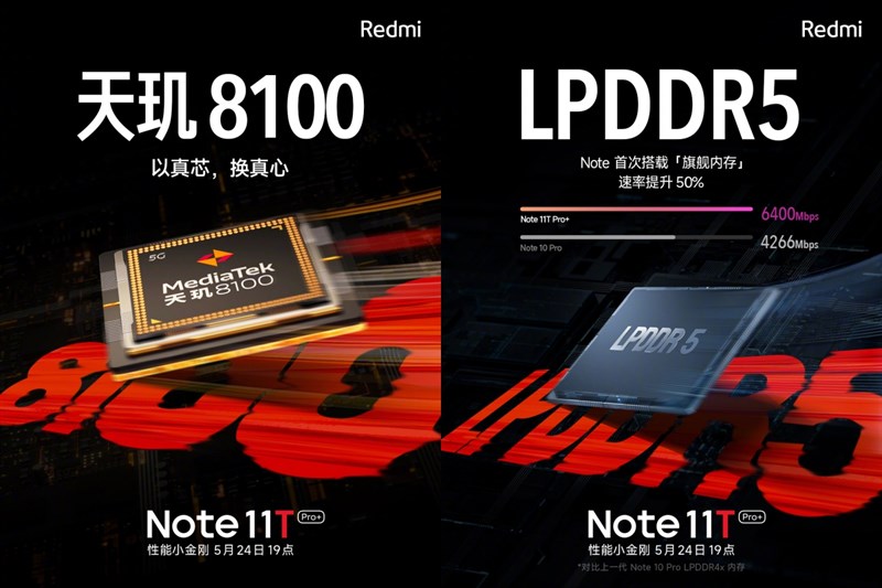 Redmi Note 11T Pro Plus dùng chip Dimensity 8100 và RAM LPDDR5