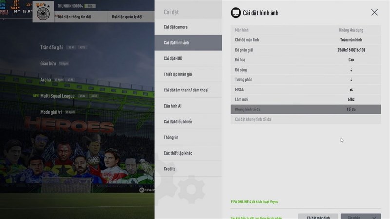 Thiết lập đồ họa game FIFA Online 4 trên MSI Creator M16 A12UC.
