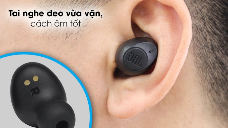 JBL T115TWS mang lại cảm giác đeo khá tốt. JBL T115TWS mang lại cảm giác đeo khá tốt.