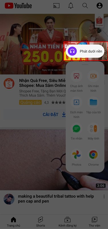 Cách nghe nhạc trên YouTube khi tắt màn hình Realme