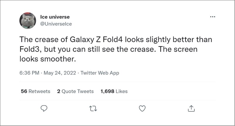 Màn hình gập của Galaxy Z Fold4 sẽ có nếp gấp nhẹ hơn Màn hình gập của Galaxy Z Fold4 sẽ có nếp gấp nhẹ hơn