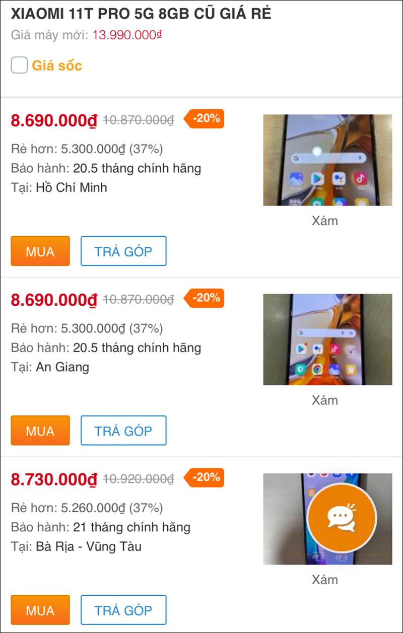 Xiaomi 11T Pro 5G 8GB cũ