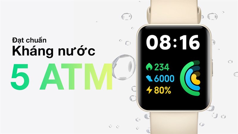 Redmi Watch 2 Lite được trang bị khả năng kháng nước 5 ATM Redmi Watch 2 Lite được trang bị khả năng kháng nước 5 ATM