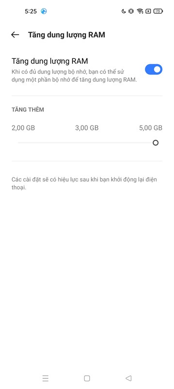 Tính năng tăng dung lượng RAM lên tối đa 5 GB