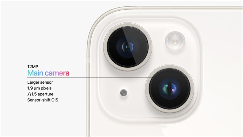 Cụm camera sau của iPhone 14 gồm 2 ống kính.