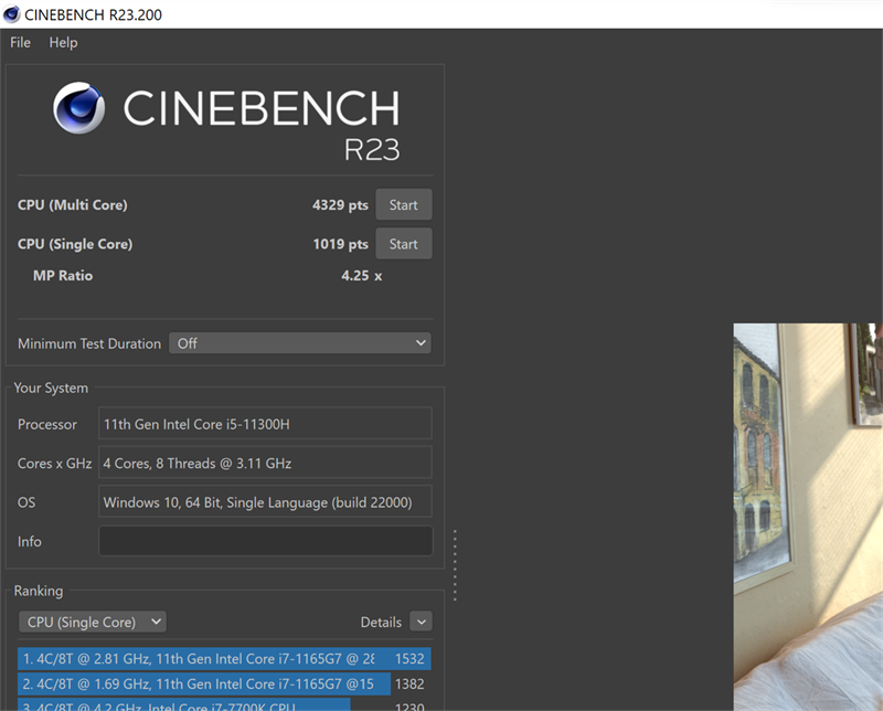 Điểm Cinebench R23 trên Lenovo Yoga Slim 7 Pro 14IHU5.