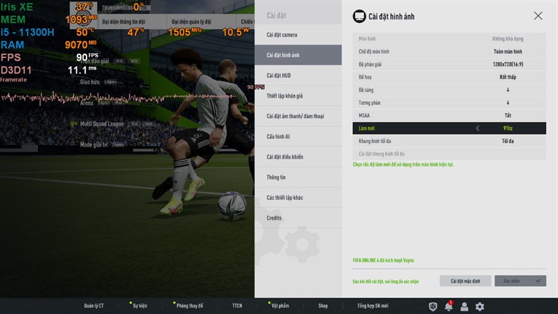 Thiết lập cấu hình tựa game FIFA Online 4 trên Lenovo Yoga Slim 7 Pro 14IHU5.