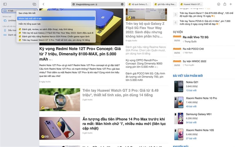Nhóm tab có ưu điểm về khả năng đồng bộ giữa các thiết bị Apple Nhóm tab có ưu điểm về khả năng đồng bộ giữa các thiết bị Apple