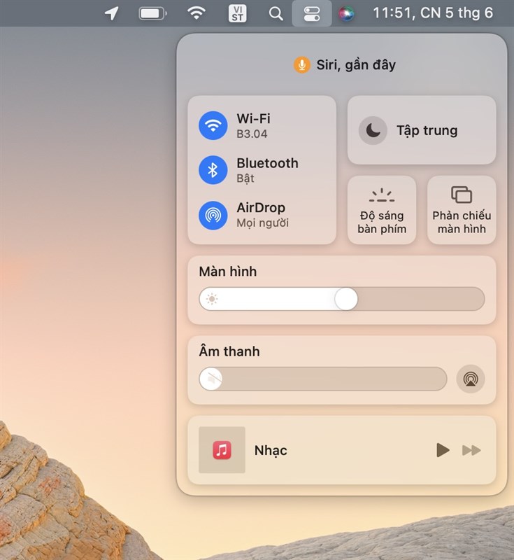 Giao diện Trung tâm điều khiển trên macOS Monterey 12.4 Giao diện Trung tâm điều khiển trên macOS Monterey 12.4