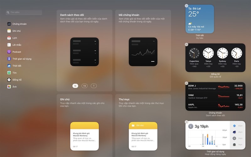 macOS Monterey 12.4 đã có sự đa dạng hơn về số lượng widger của các ứng dụng macOS Monterey 12.4 đã có sự đa dạng hơn về số lượng widger của các ứng dụng